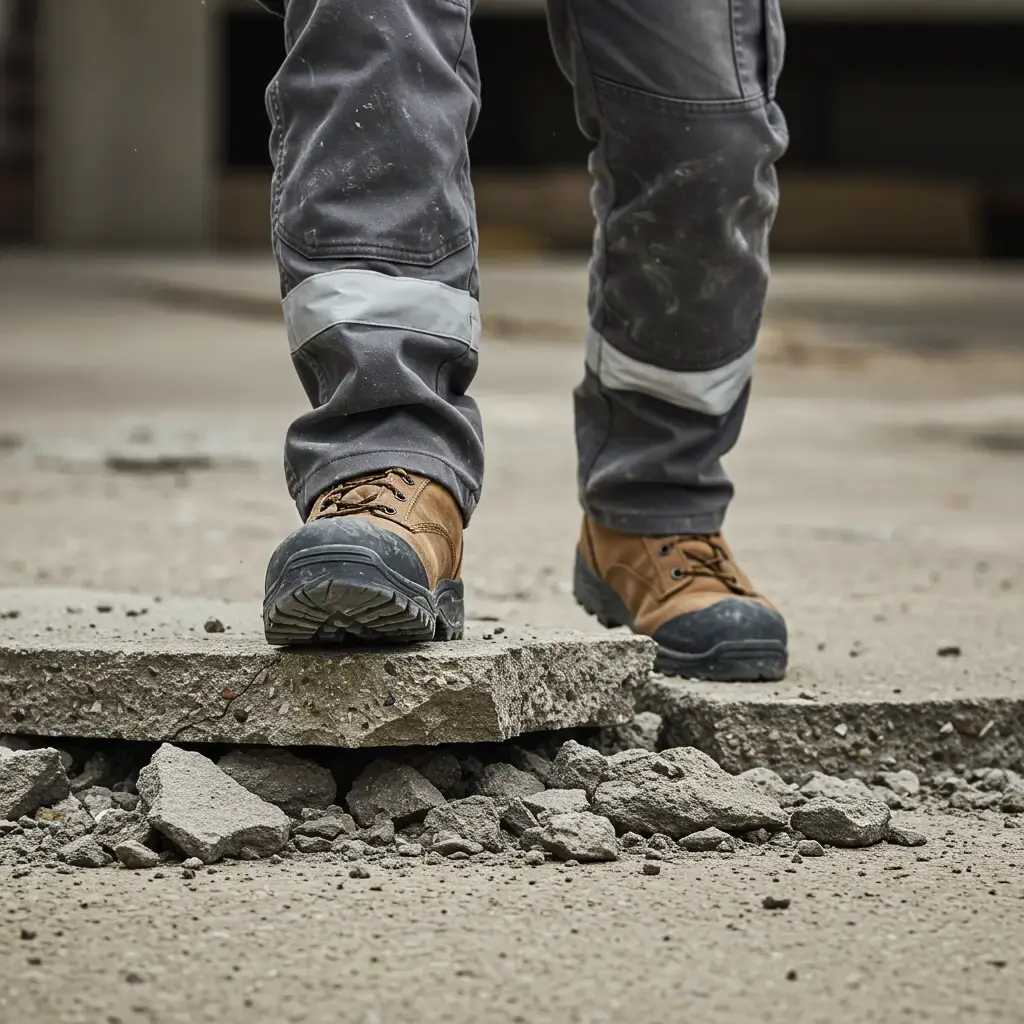 worker traversing uneven ground
